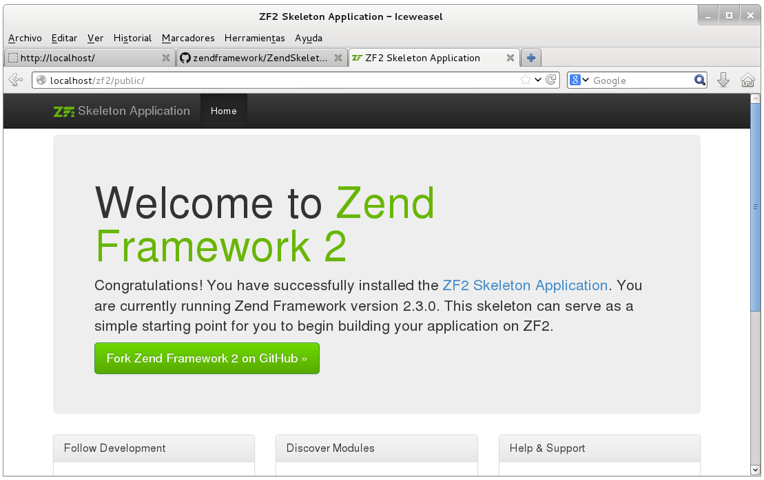Instalar Zend Framework 2 en Lamp Welcome
